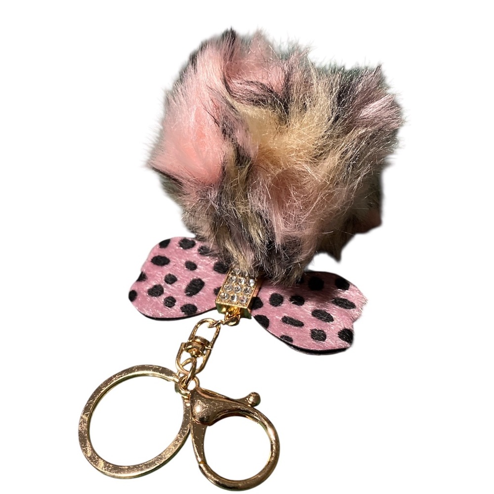 Easter Pink and Gold Purse Charm Keychain with Fur Pom Pom